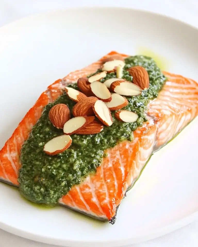 Delicious Seared Salmon with Toasted Almond Pesto recipe photo