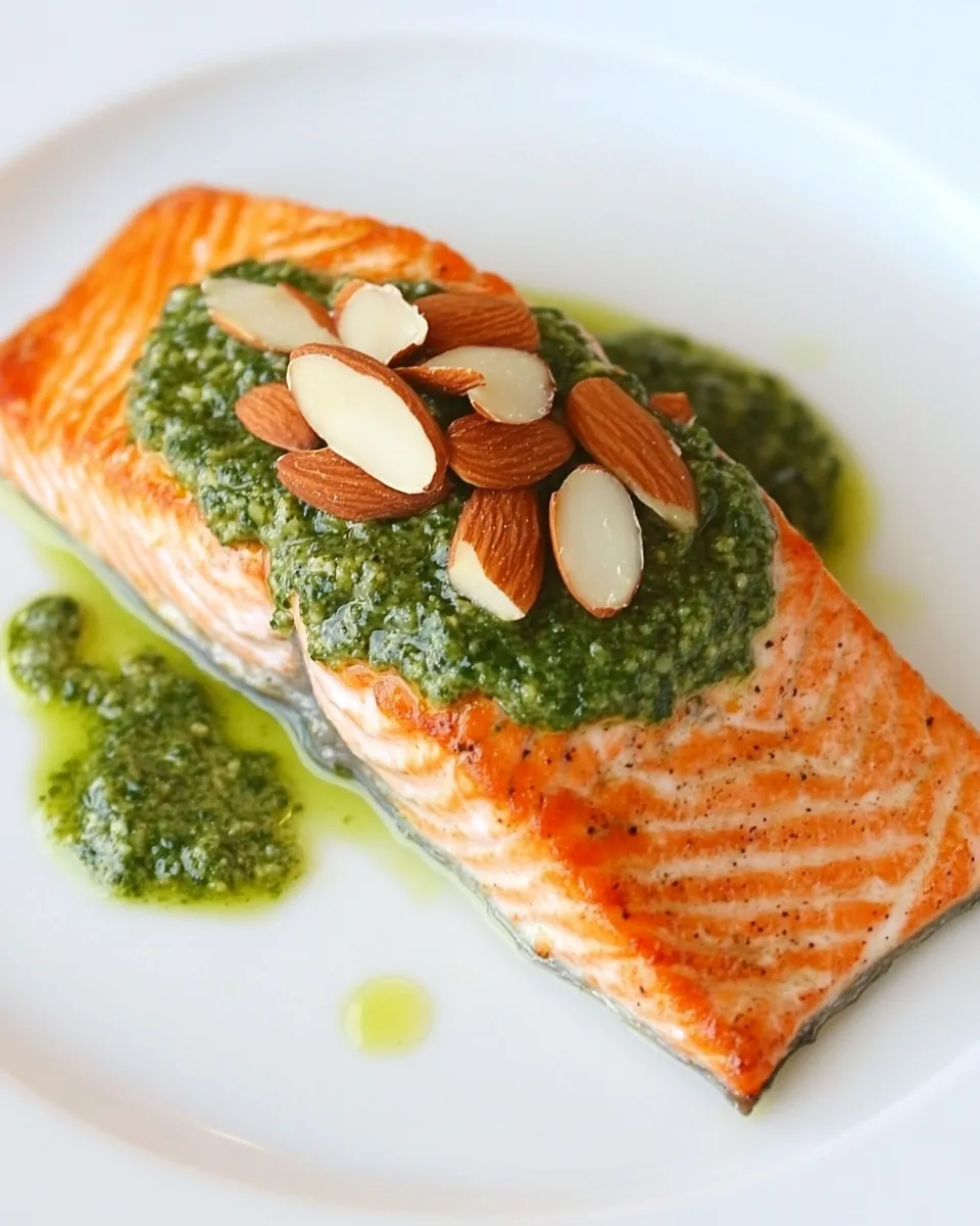 Classic Seared Salmon with Toasted Almond Pesto plate image
