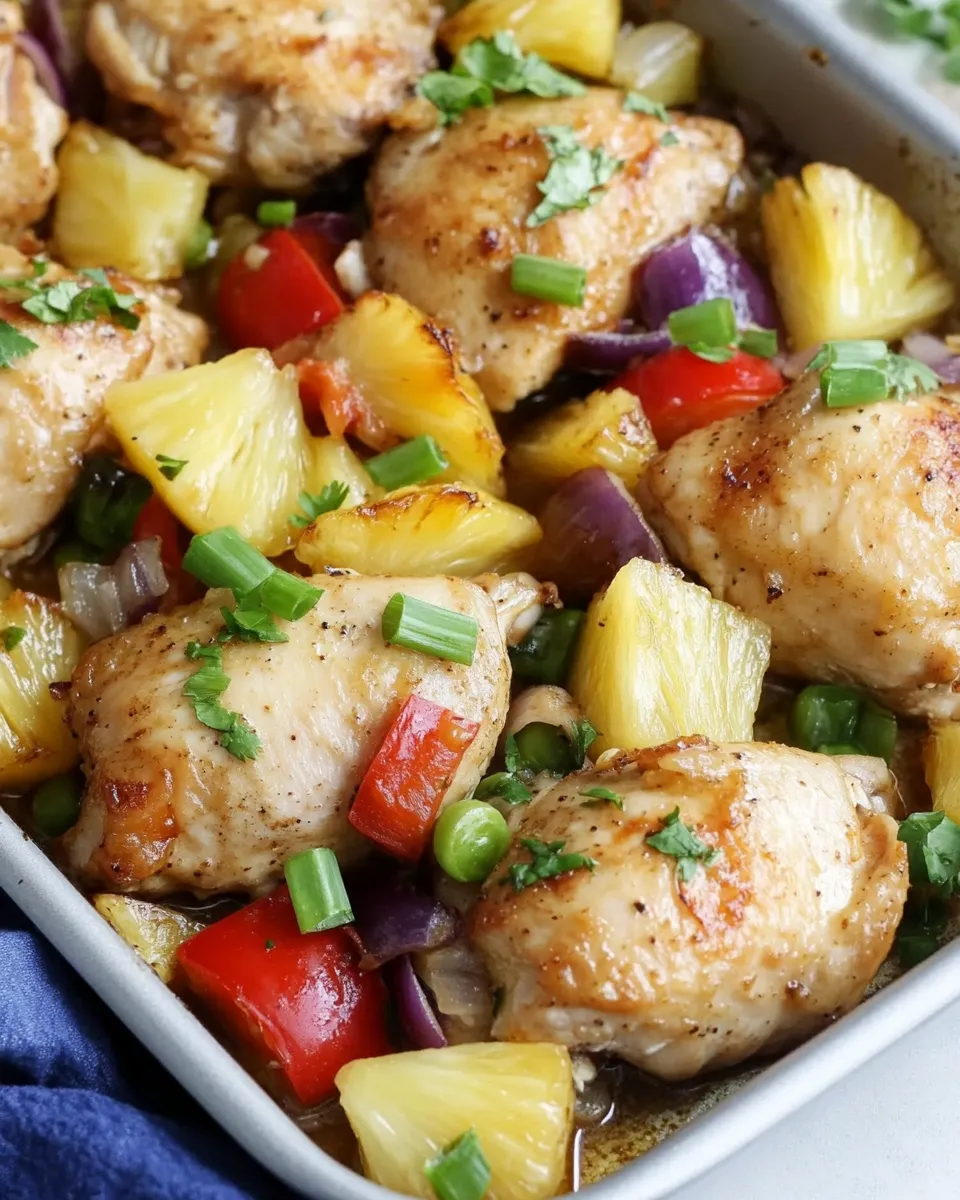 Delicious Sheet Pan Baked Pineapple Chicken plate image