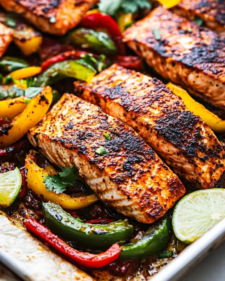 Delicious Sheet Pan Garlic Lime Salmon Fajitas photo