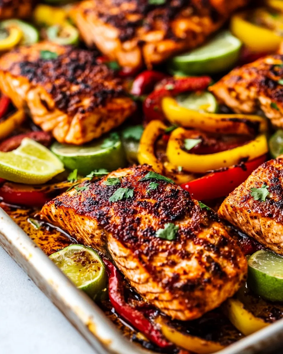 Healthy Sheet Pan Garlic Lime Salmon Fajitas image