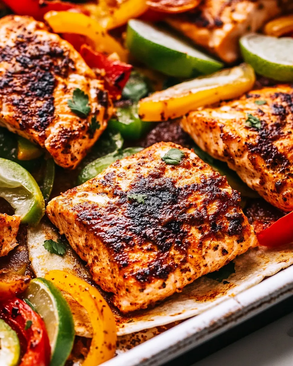 Easy Sheet Pan Garlic Lime Salmon Fajitas recipe photo