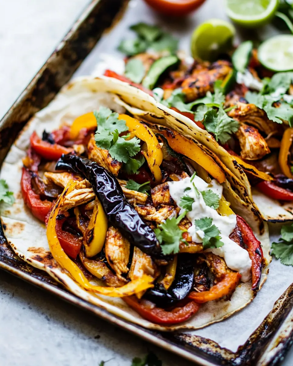 Homemade Sheet Pan Poblano Chicken Fajitas. recipe photo