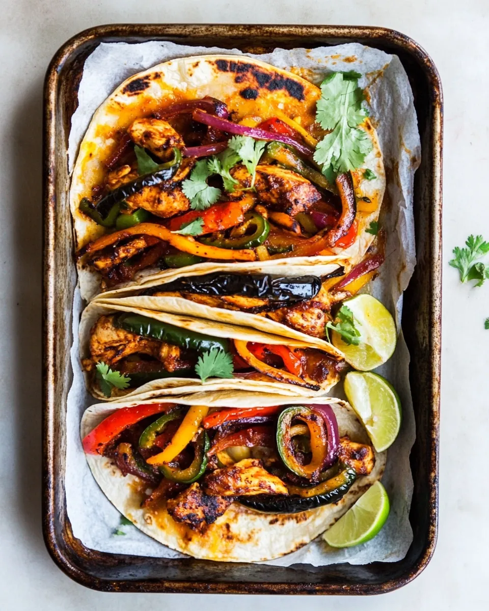 Easy Sheet Pan Poblano Chicken Fajitas. food shot
