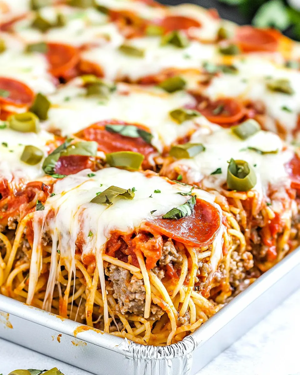 Easy Sheet Pan Spaghetti Pizza recipe photo