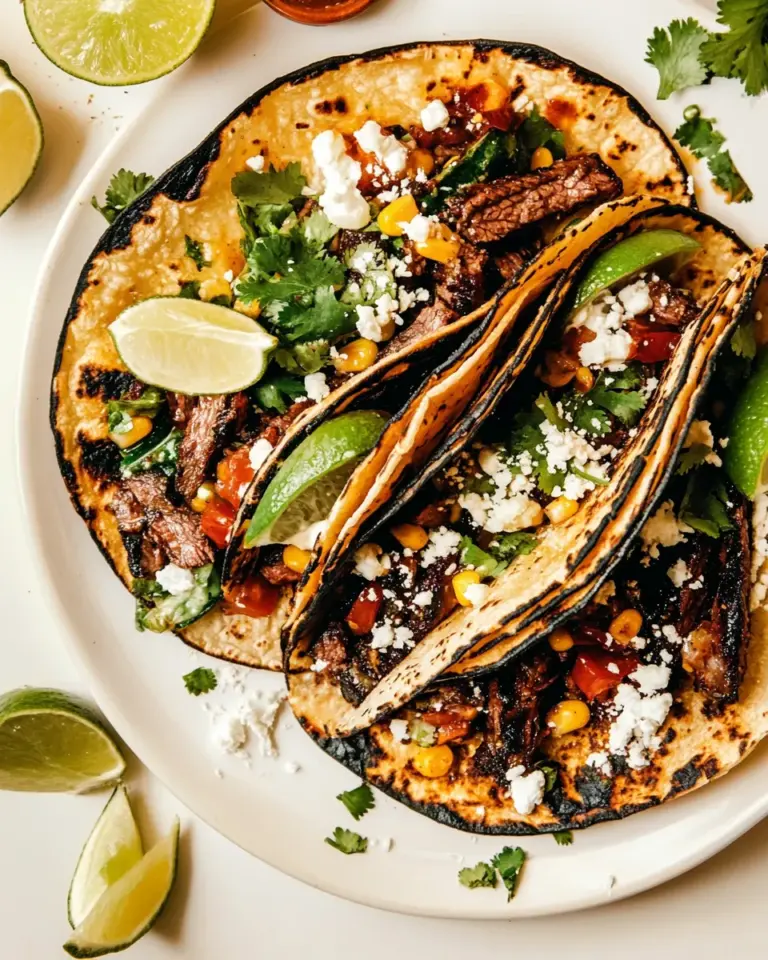 Homemade Sheet Pan Steak and Chipotle Corn Tacos. food shot