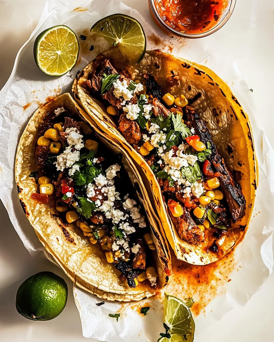 Easy Sheet Pan Steak and Chipotle Corn Tacos. dish photo