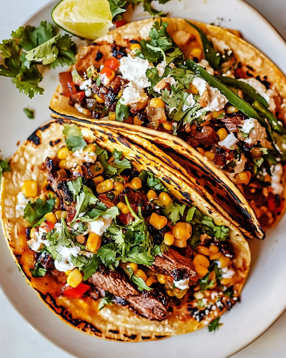 Delicious Sheet Pan Steak and Chipotle Corn Tacos. plate image