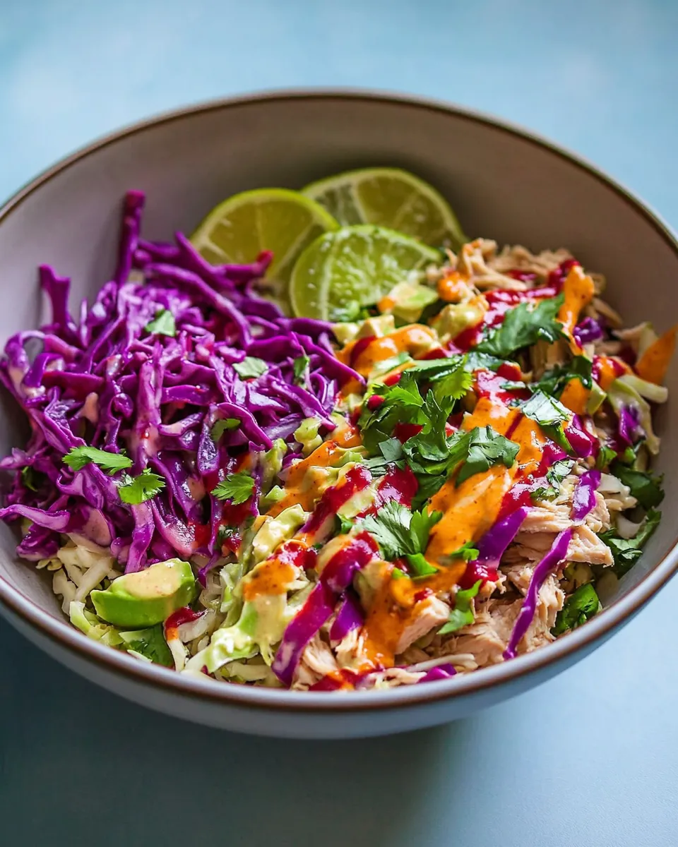 Homemade Shredded Chicken Burrito Bowls with Cabbage Slaw recipe photo