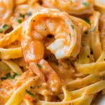 Homemade Shrimp Fettuccine with Roasted Pepper Sauce photo