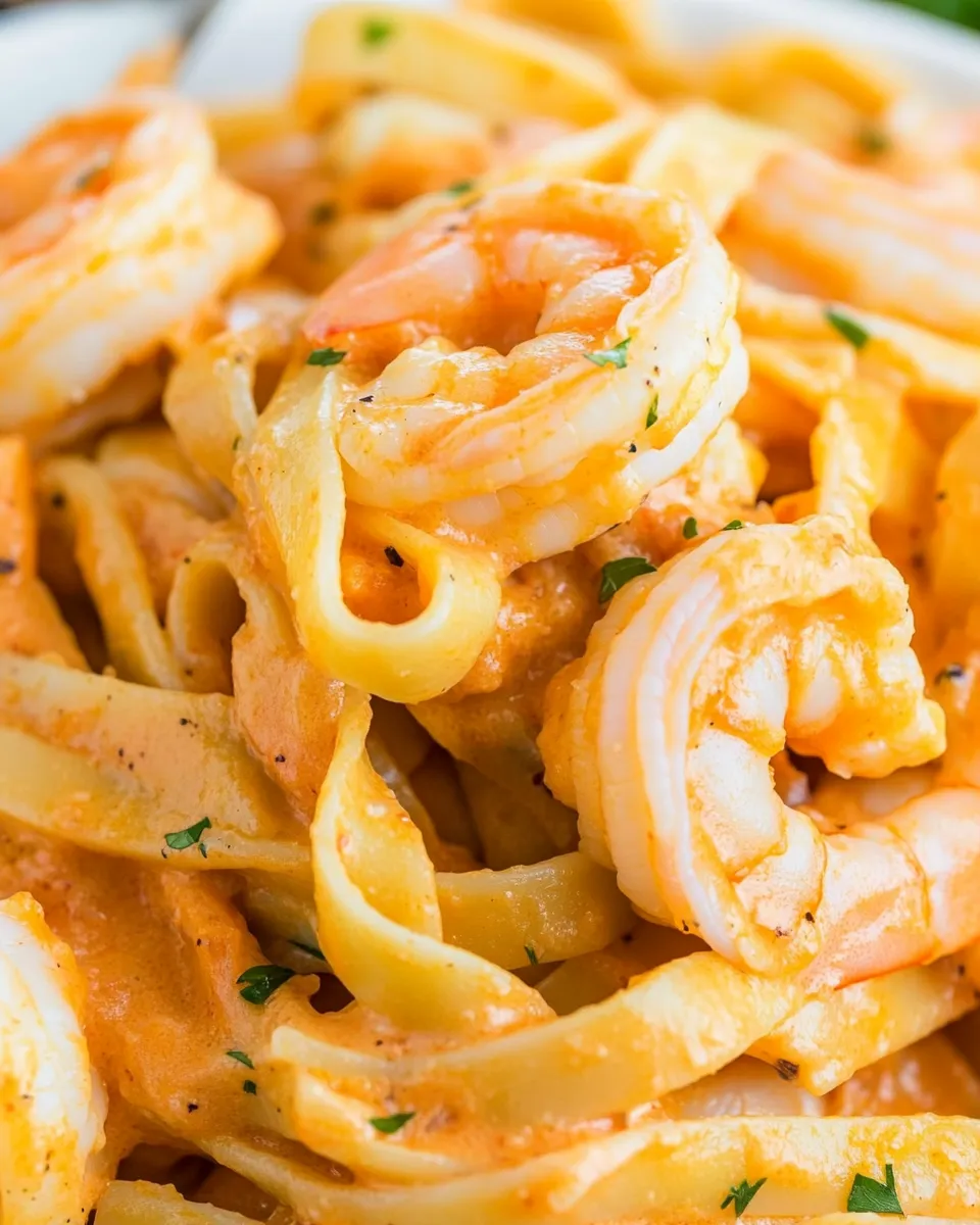 Classic Shrimp Fettuccine with Roasted Pepper Sauce image