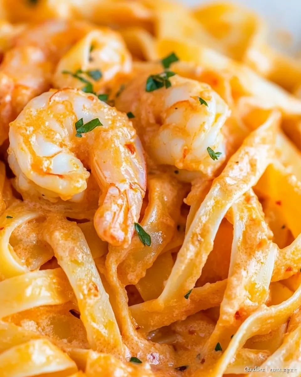 Easy Shrimp Fettuccine with Roasted Pepper Sauce recipe photo