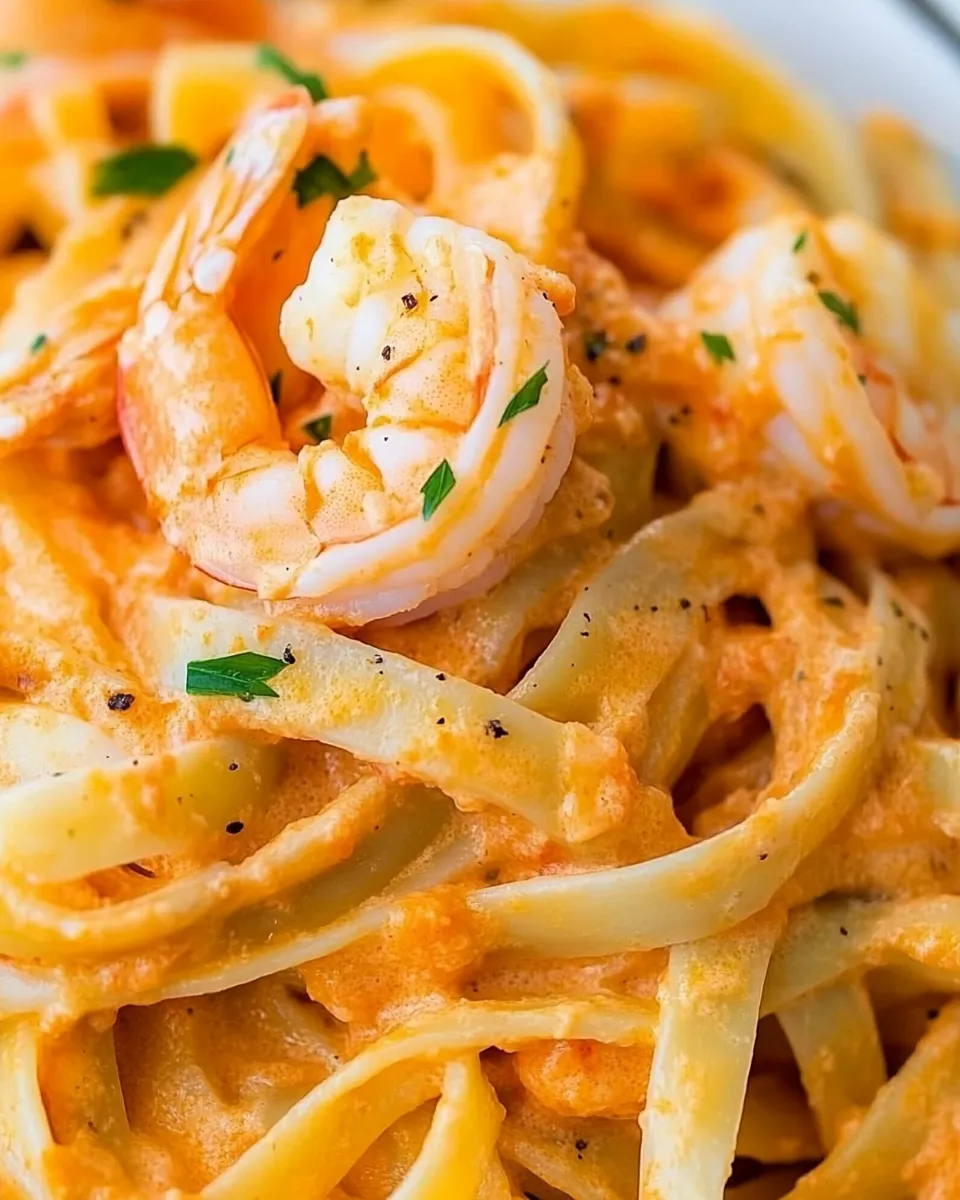 Delicious Shrimp Fettuccine with Roasted Pepper Sauce dish photo
