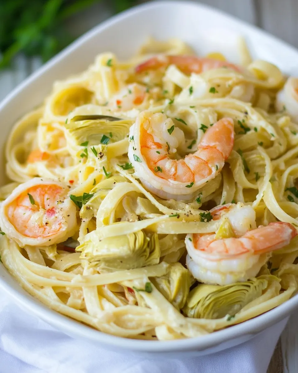 delicious Shrimp and Artichoke Linguine Recipe shot