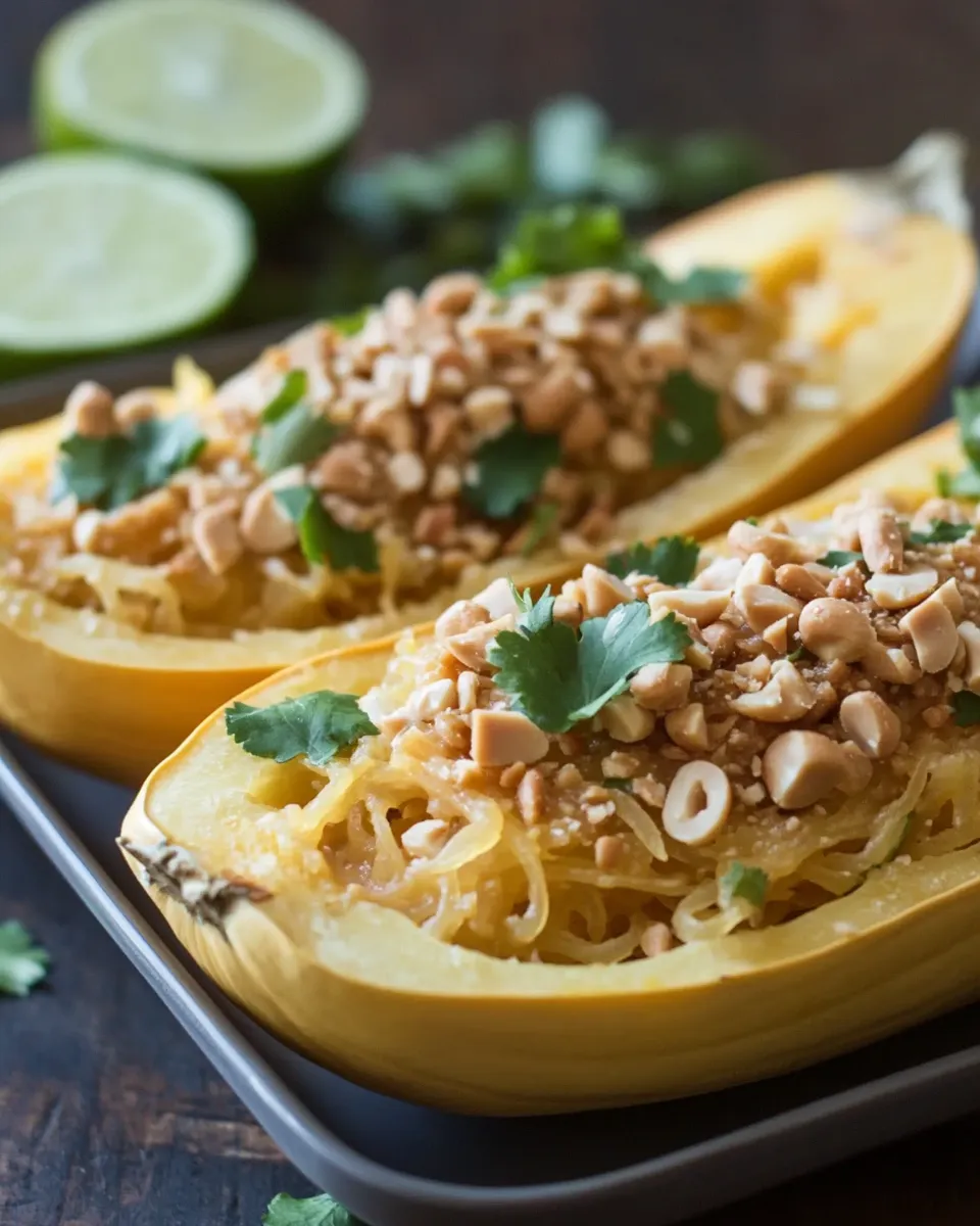 Easy Simple Thai Peanut Spaghetti Squash Boats (3 Ways!) recipe image