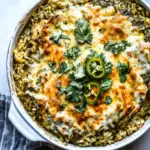 Sweet Skillet Salsa Verde Chicken Tortilla Rice Bake. food shot