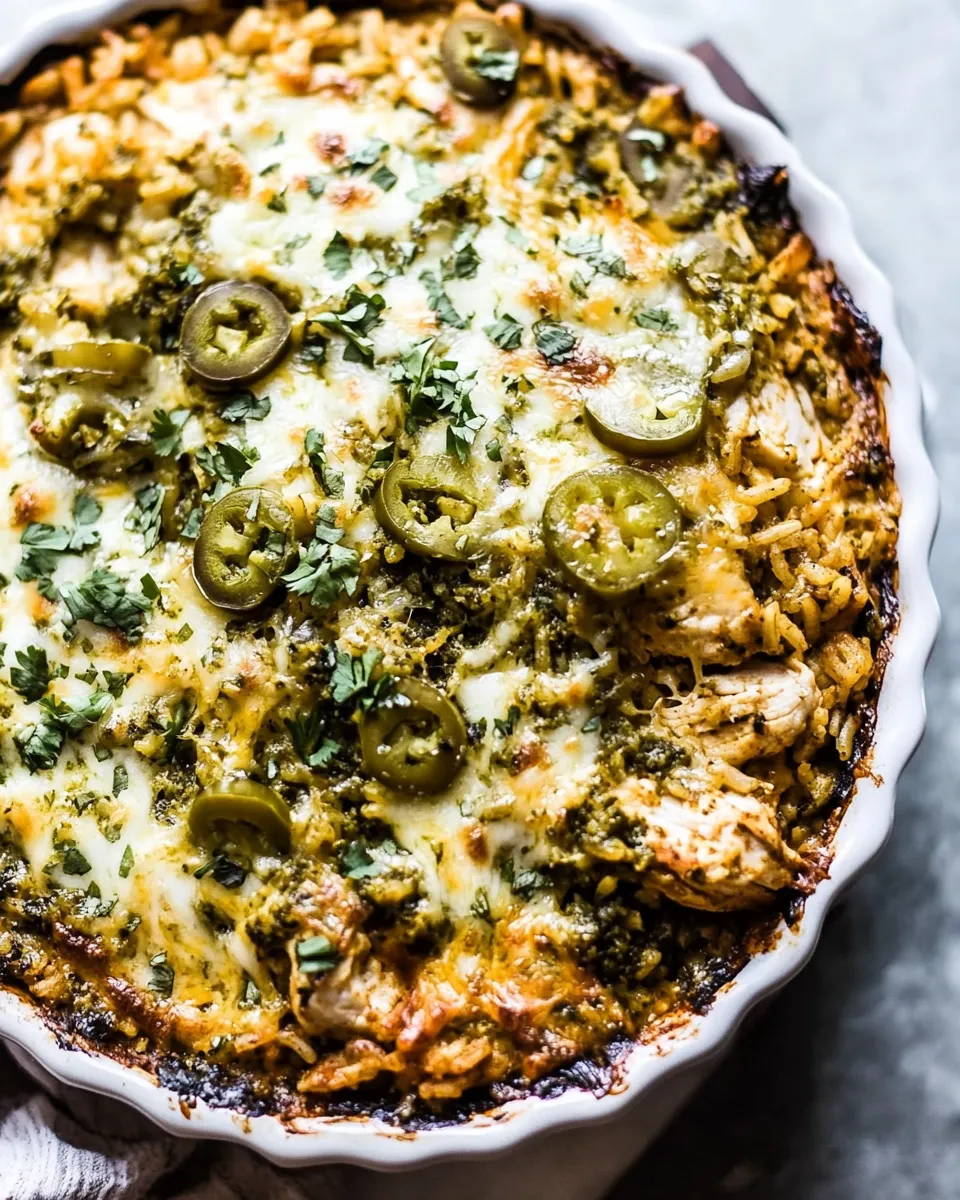 Perfect Skillet Salsa Verde Chicken Tortilla Rice Bake. dish image