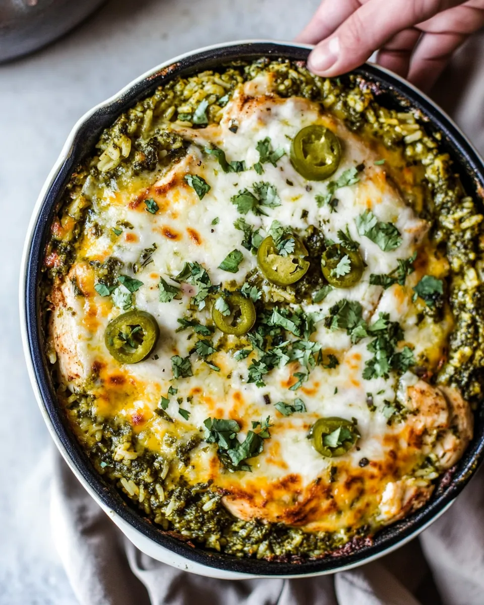 Quick Skillet Salsa Verde Chicken Tortilla Rice Bake. picture