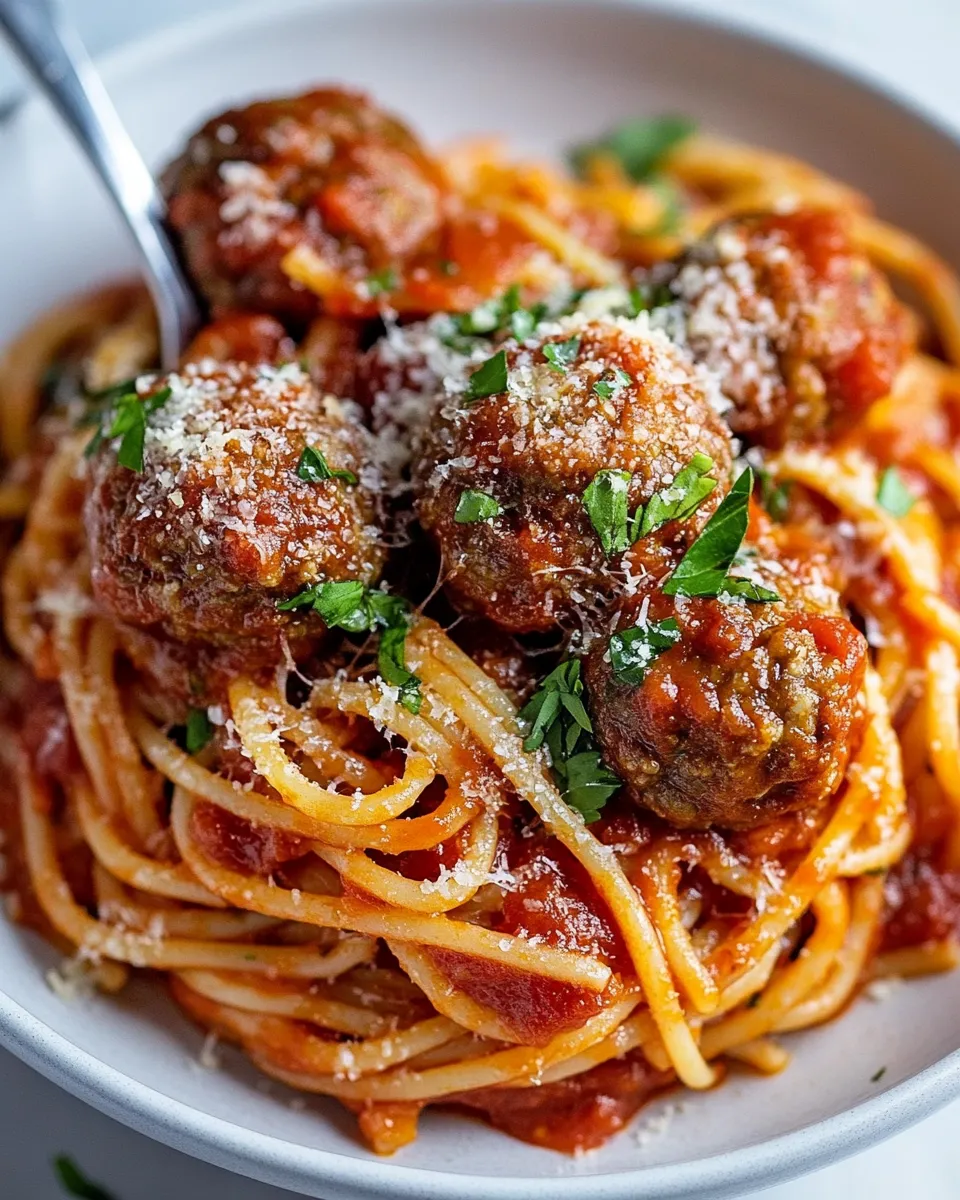 Delicious Skillet Spaghetti and Meatballs plate image