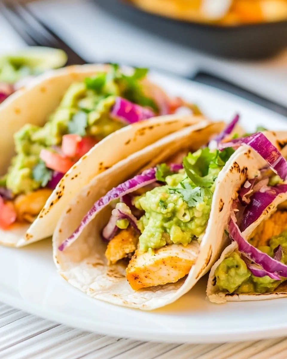Easy Skinny Chicken Tacos with Guacamole food shot