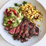 Homemade Skirt Steak with Avocado Pesto and Grilled Corn Relish. recipe photo