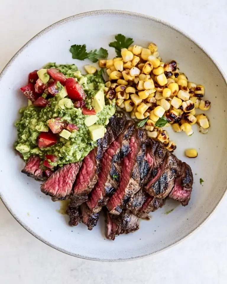 Homemade Skirt Steak with Avocado Pesto and Grilled Corn Relish. recipe photo