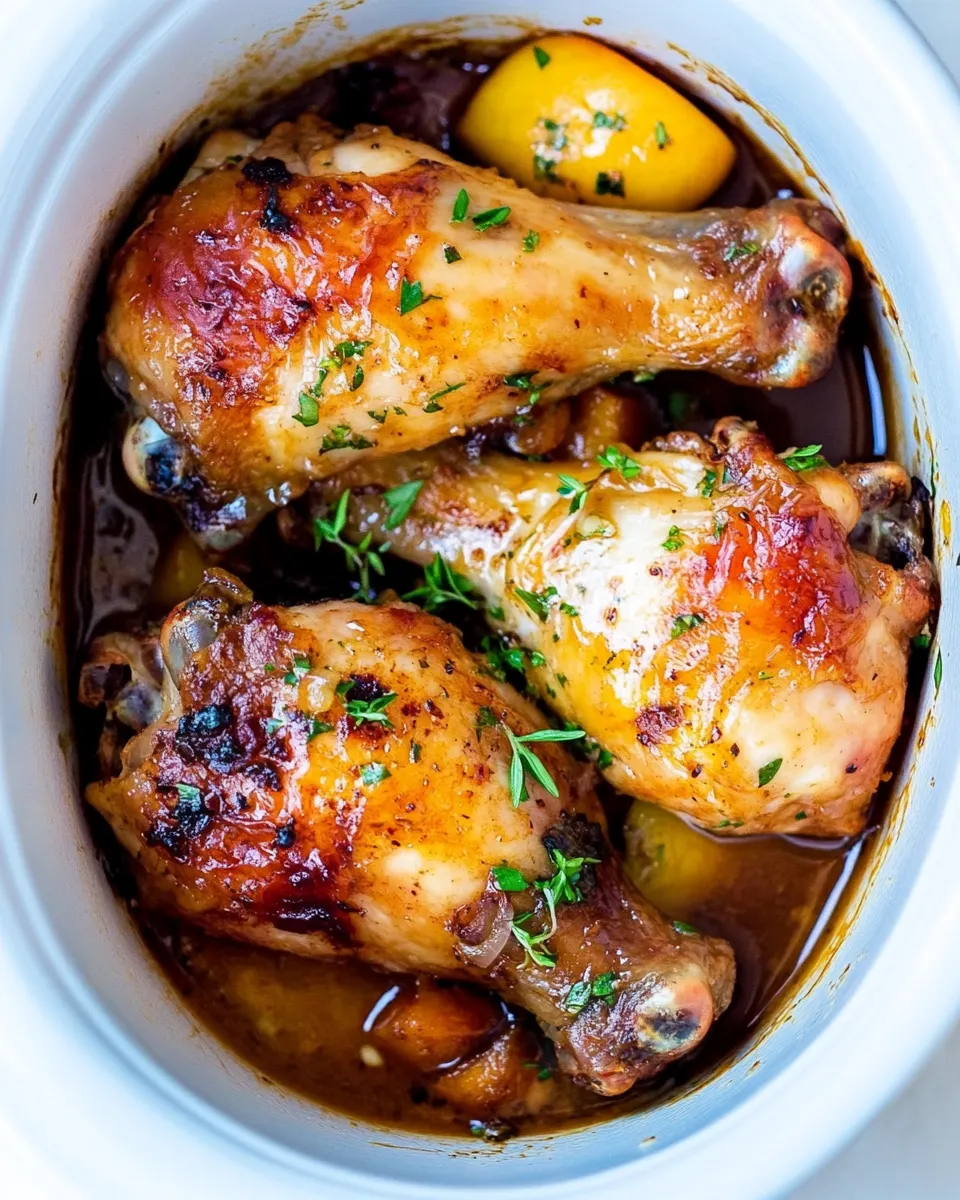 Easy Slow Cooker Garlic Peach Chicken Legs recipe photo