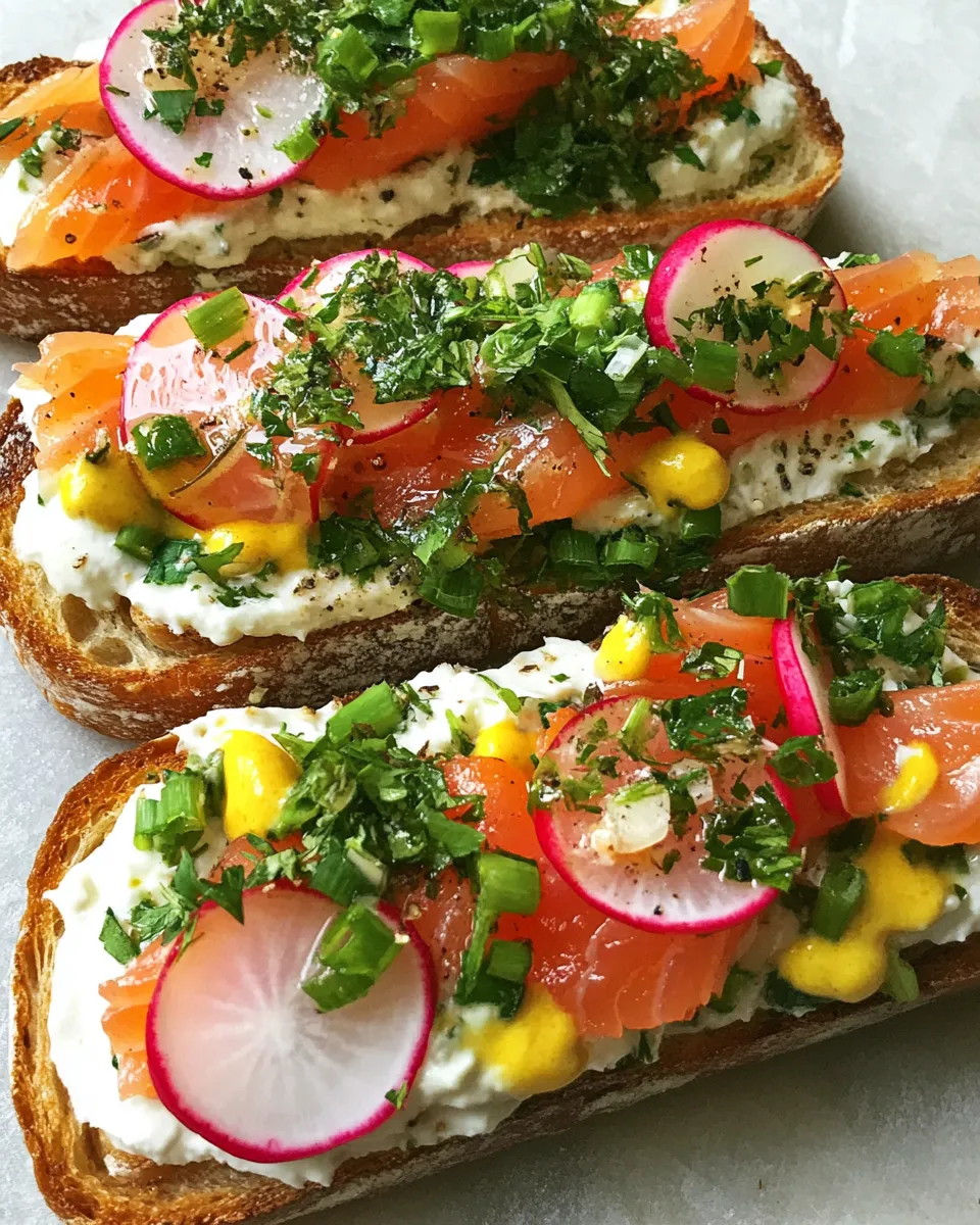 Homemade Smoked Salmon Tartines with Fresh Herbs, Radishes, and Creamy Wasabi Spread recipe photo
