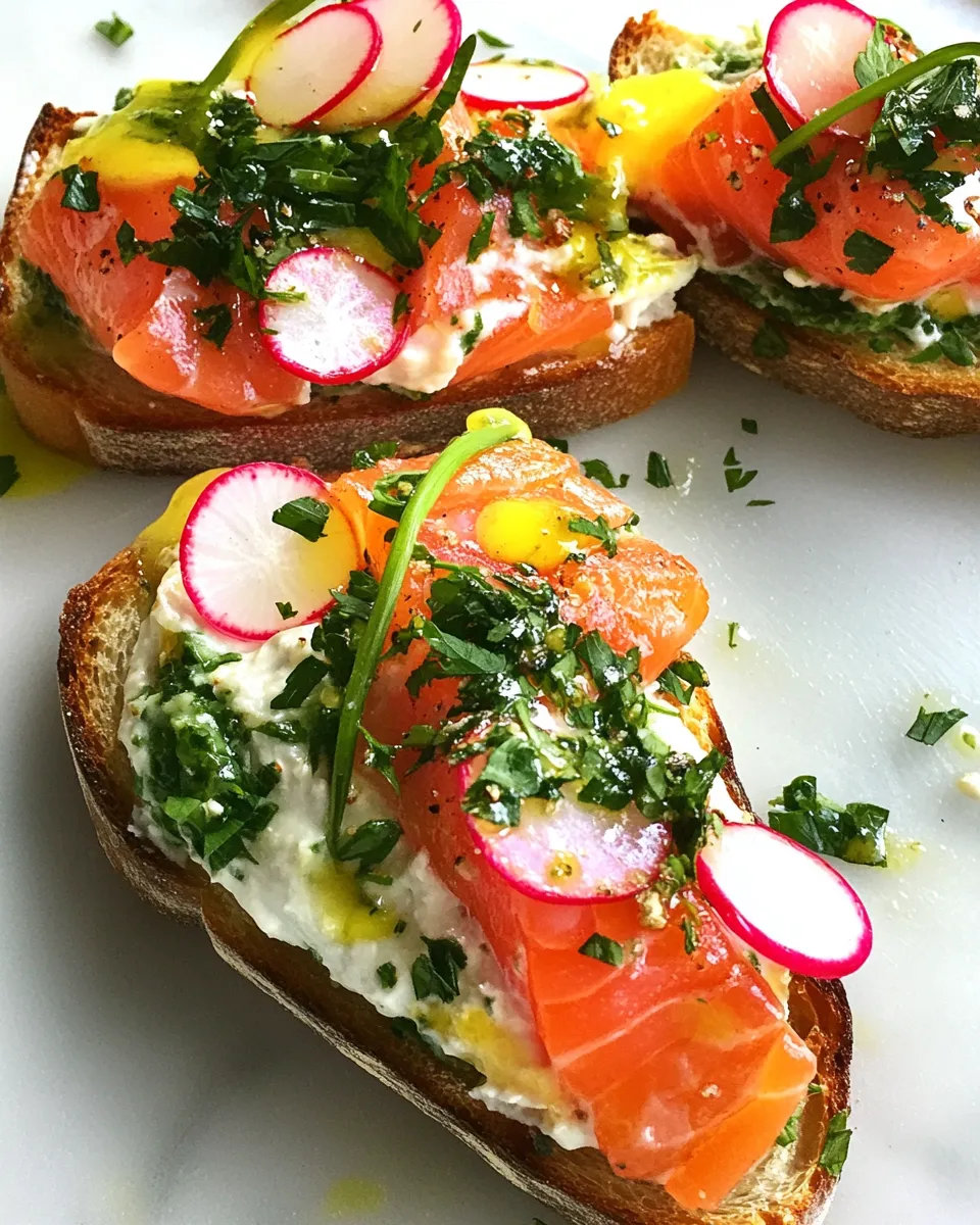 Classic Smoked Salmon Tartines with Fresh Herbs, Radishes, and Creamy Wasabi Spread dish photo