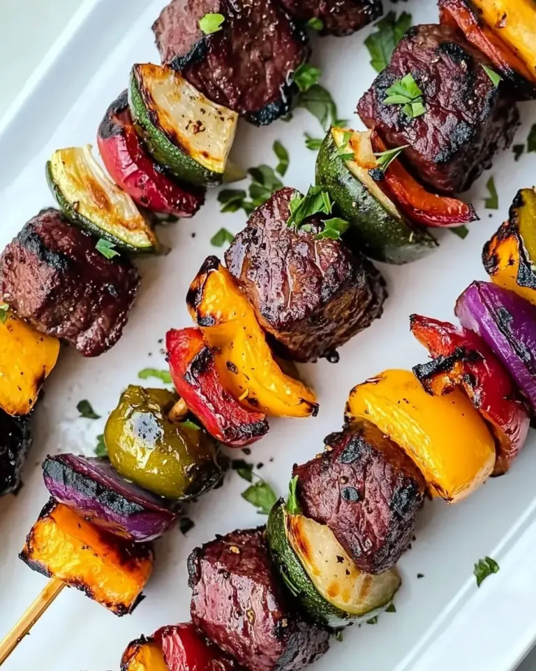 Homemade Smoked Steak Kabobs with Veggies on the Traeger Grill recipe photo