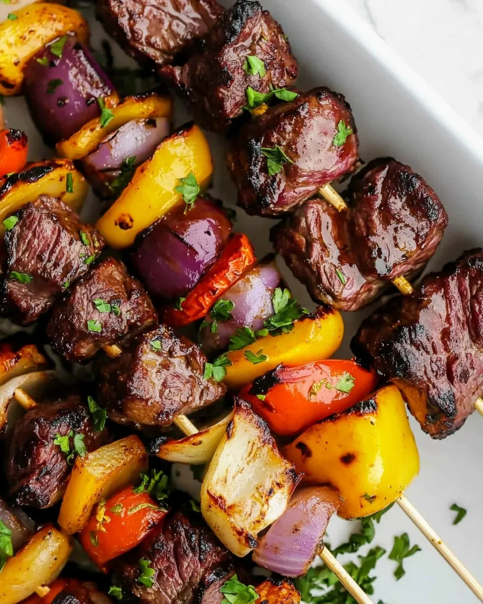 Easy Smoked Steak Kabobs with Veggies on the Traeger Grill food shot