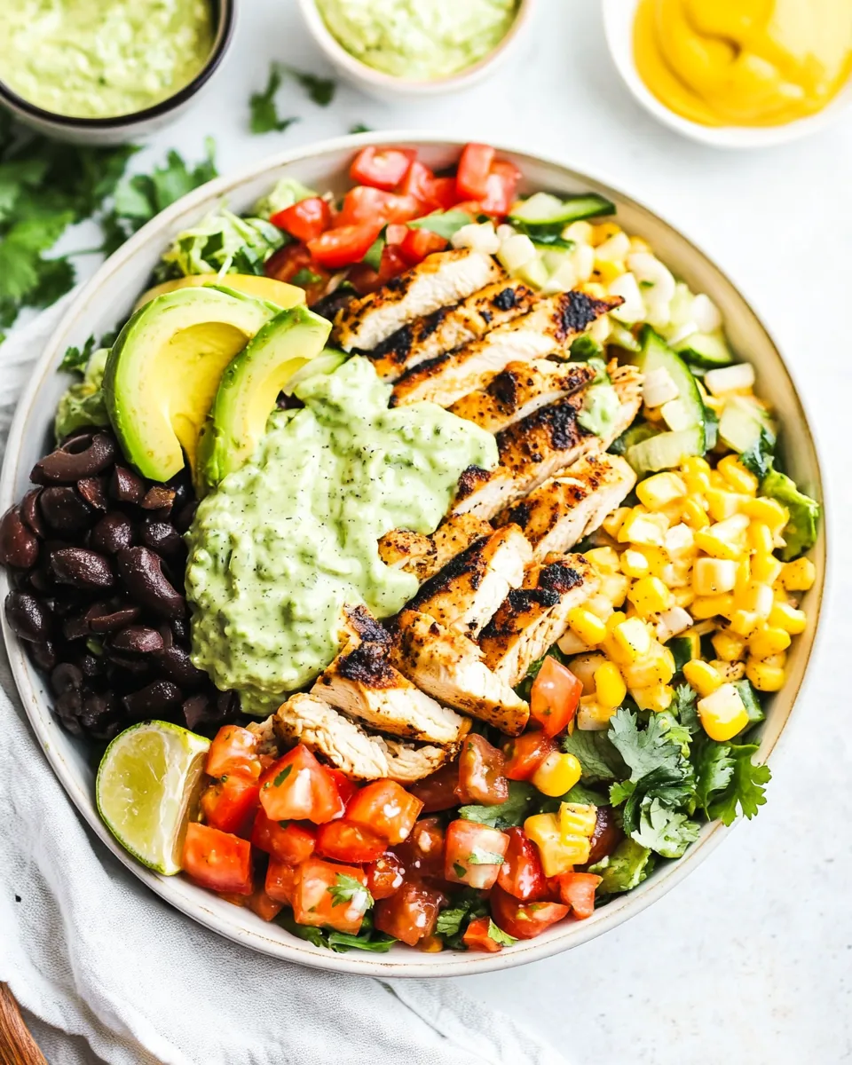 Delicious Southwest Chicken Salad with Creamy Avocado Dressing food shot
