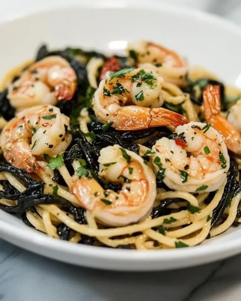 Homemade Spaghetti Nero with Garlic Shrimp photo