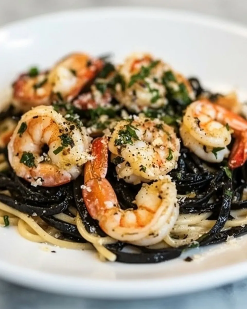 Classic Spaghetti Nero with Garlic Shrimp image