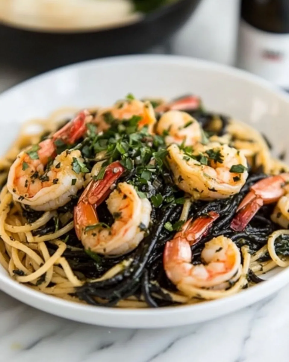 Easy Spaghetti Nero with Garlic Shrimp recipe photo