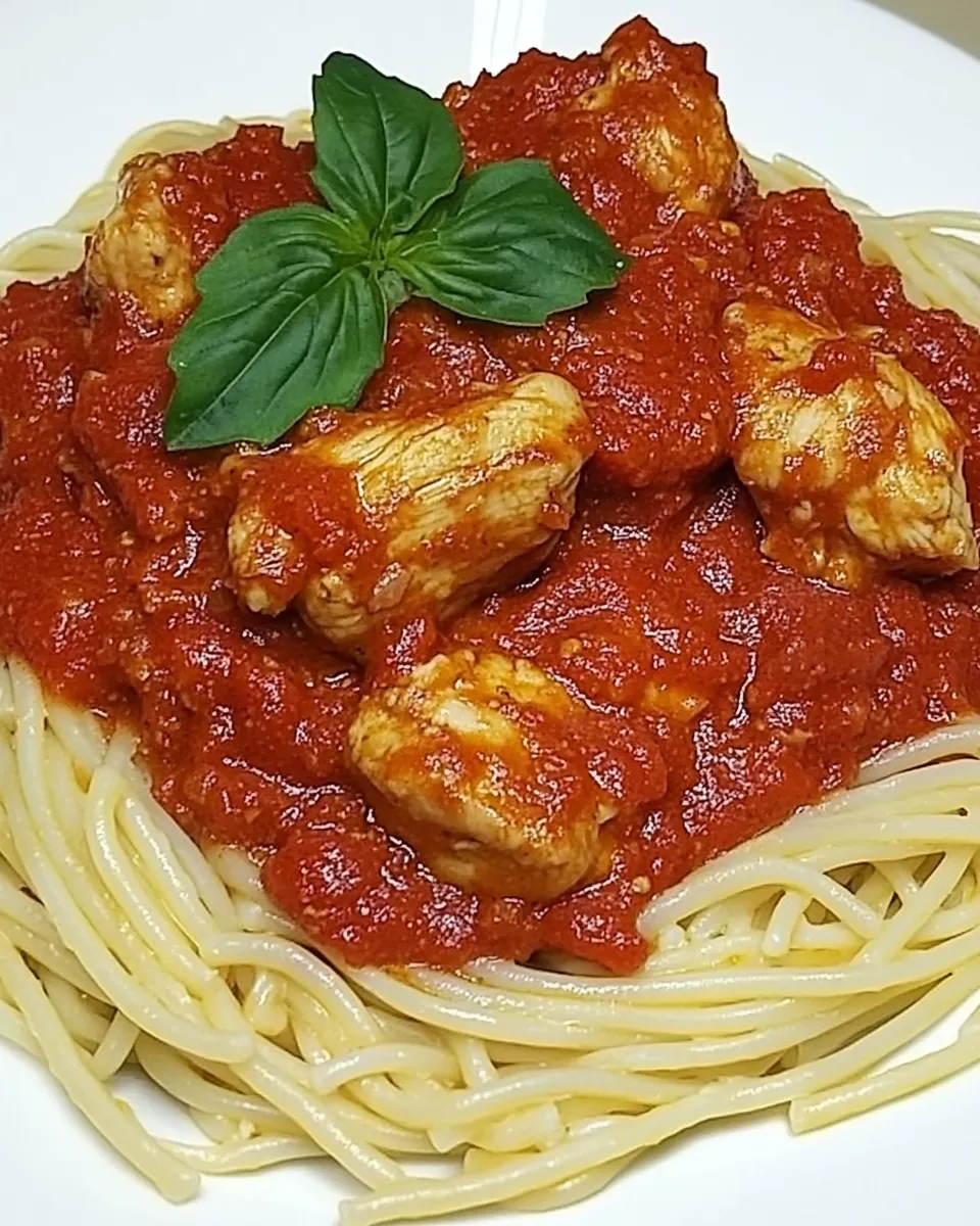 classic Spaghetti Rigati with Chicken and Tomato Sauce image