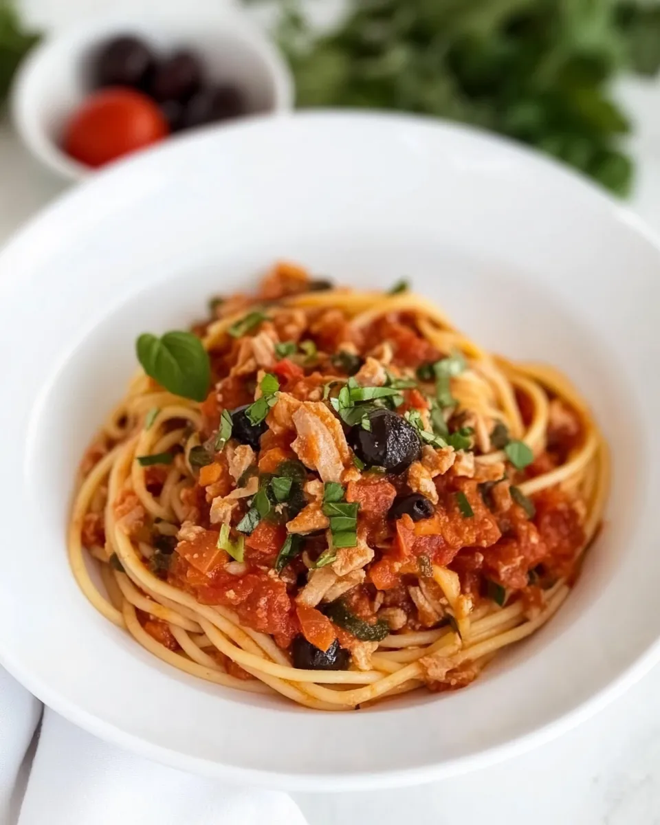 delicious Spaghetti Tuna Puttanesca dish photo