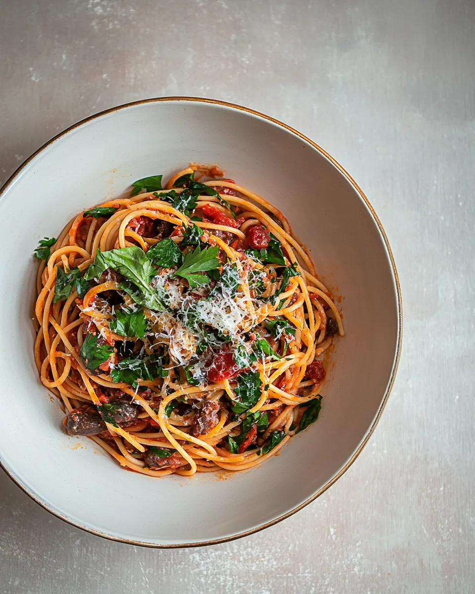 Classic Spaghetti puttanesca recipe image