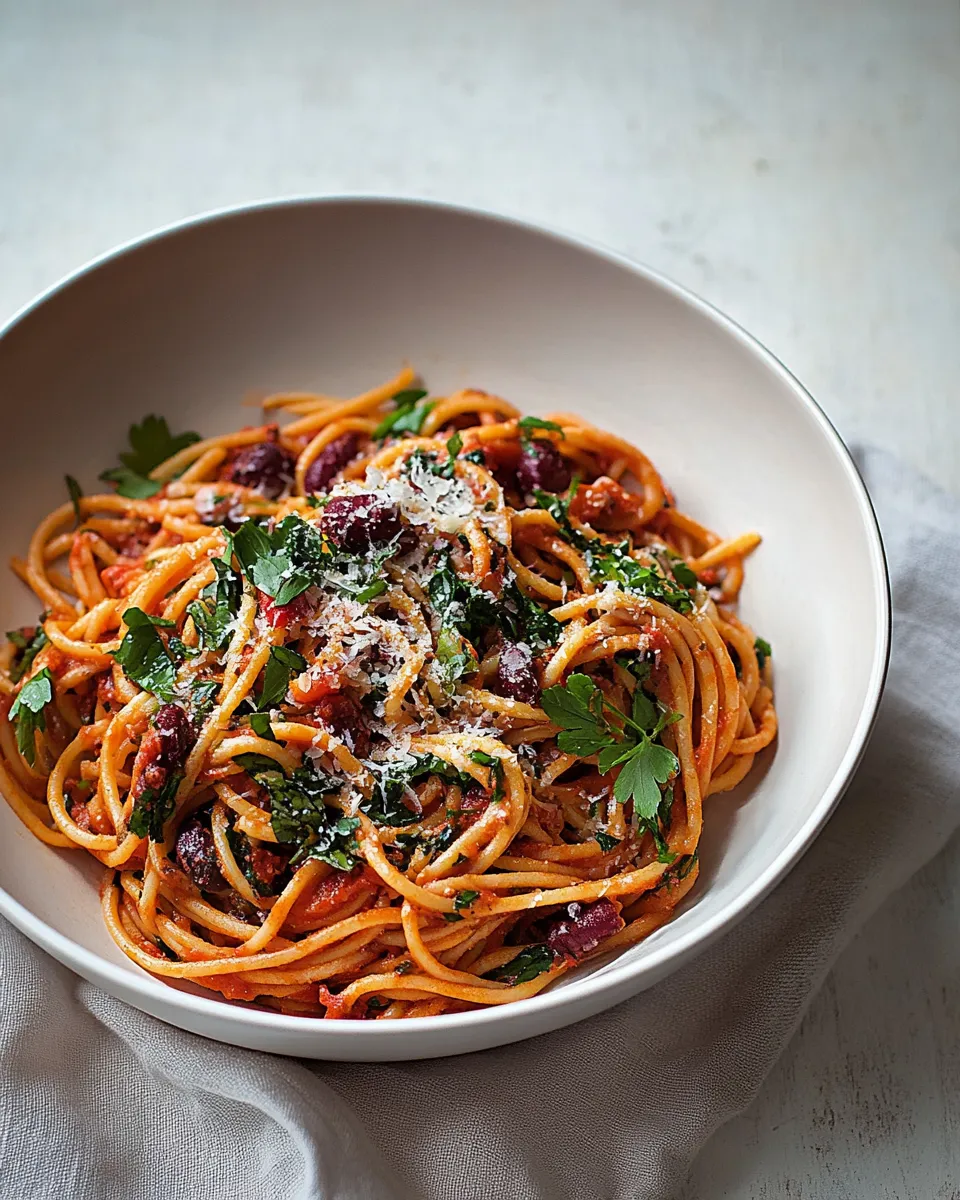 Delicious Spaghetti puttanesca recipe shot