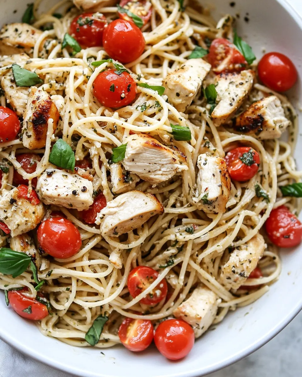 Homemade Spaghetti with Chicken and Grape Tomatoes photo