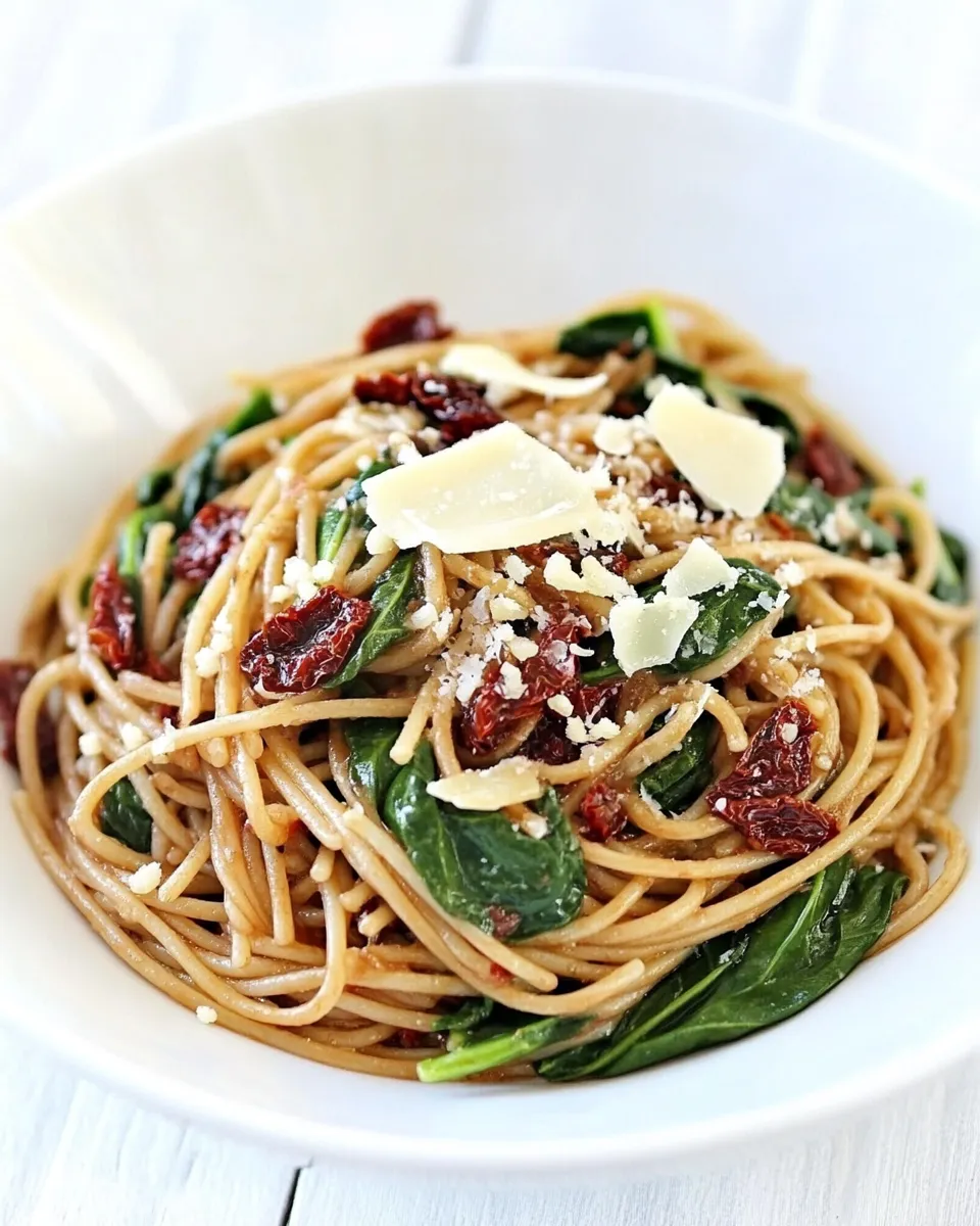 classic Spaghetti with Sun Dried Tomatoes & Spinach image