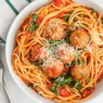 Homemade Spaghetti with Turkey Meatballs in Spicy Tomato Sauce photo