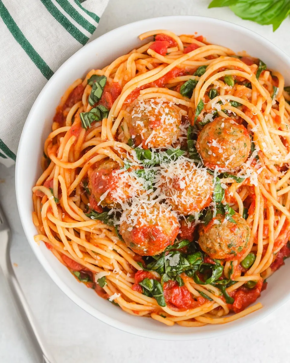 Homemade Spaghetti with Turkey Meatballs in Spicy Tomato Sauce photo