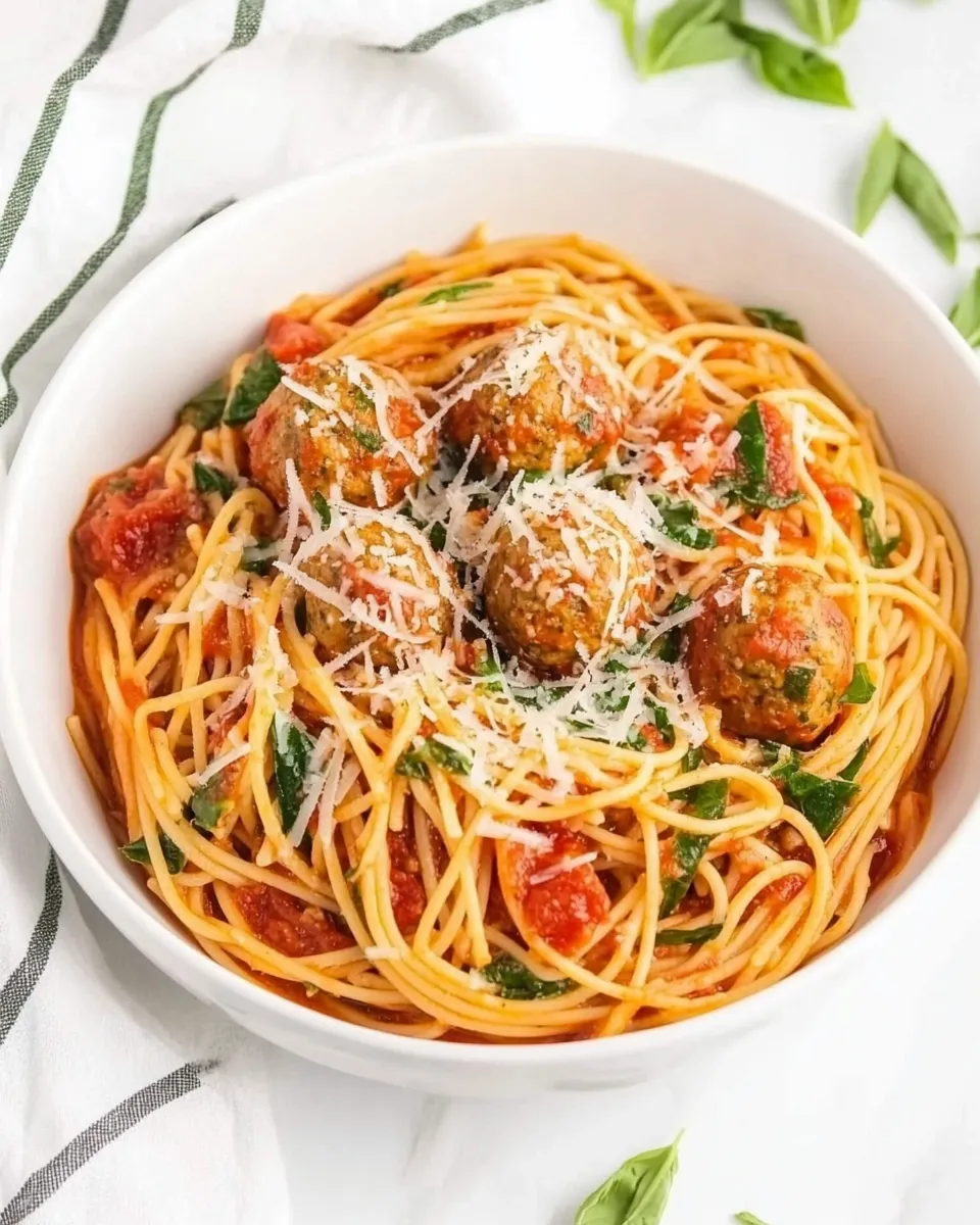 Delicious Spaghetti with Turkey Meatballs in Spicy Tomato Sauce shot