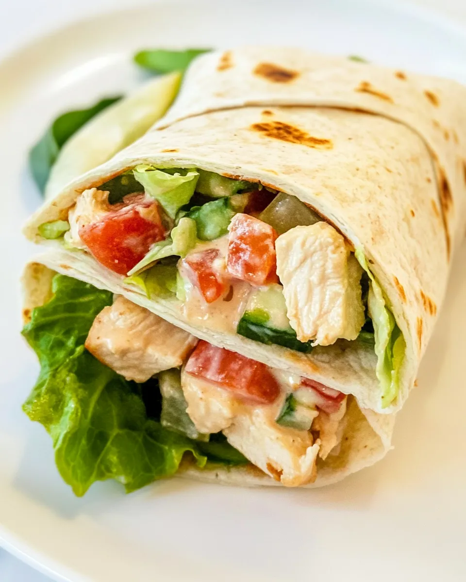 Delicious Spicy Chicken Caesar Salad Wrap food shot