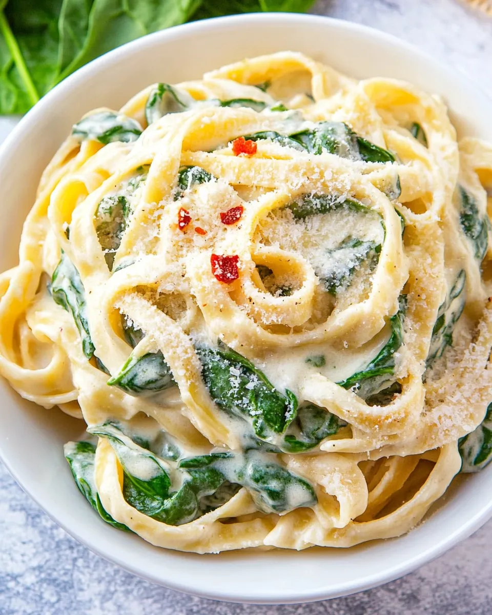 Delicious Spinach Artichoke Fettuccine Alfredo dish photo