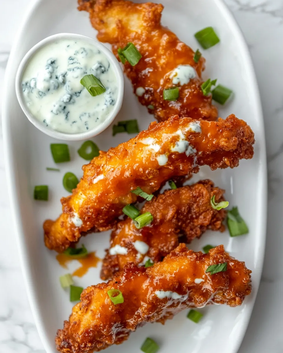homemade Sticky Chicken Fingers with Yogurt Blue Cheese Sauce. photo