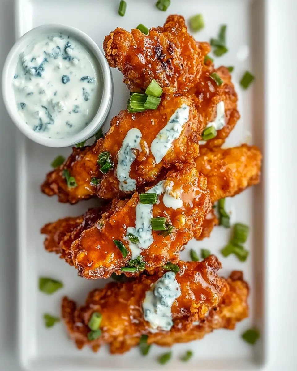 classic Sticky Chicken Fingers with Yogurt Blue Cheese Sauce. image