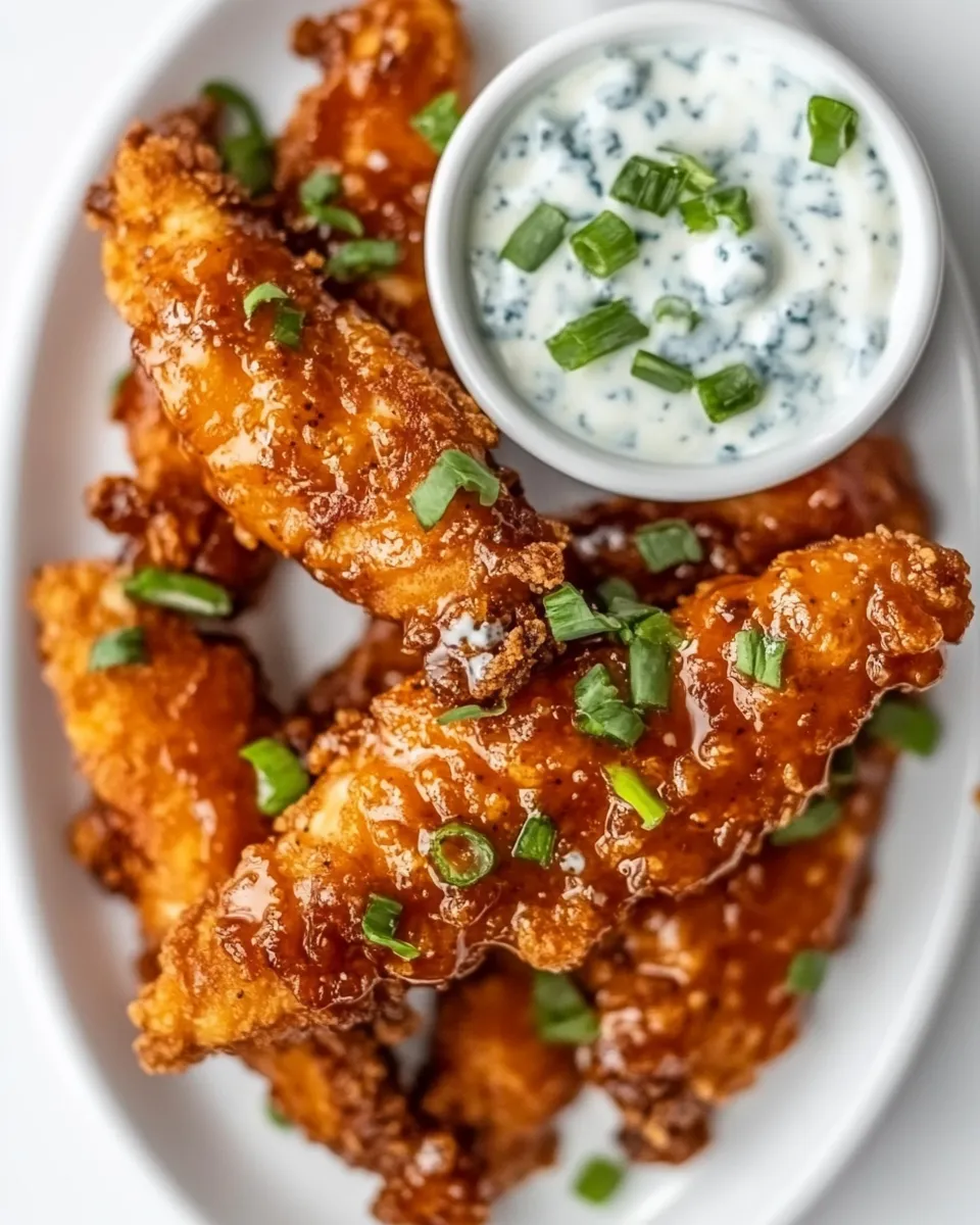 easy Sticky Chicken Fingers with Yogurt Blue Cheese Sauce. picture
