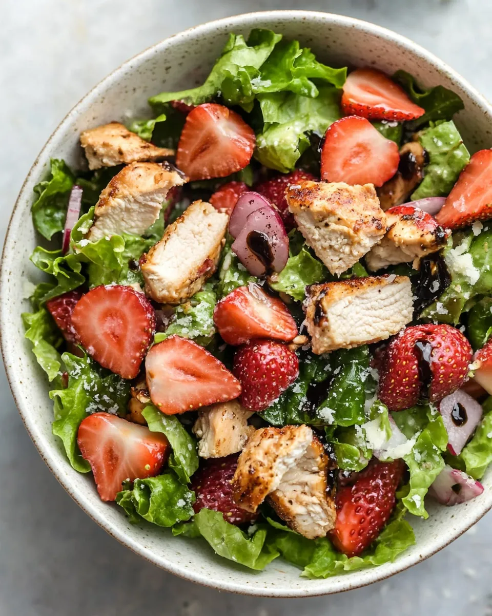 Easy Strawberry Chicken Salad with Strawberry Balsamic Dressing food shot